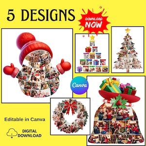 Christmas Photo Collage Templates: Canva Editable Holiday Layouts (Digital Download)
