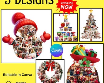 Christmas Photo Collage Templates | Canva Editable Holiday Layouts (Digital Download)_SKU_050