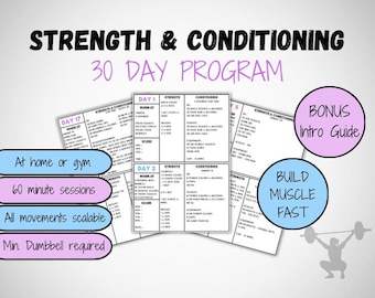 Kracht- en conditieprogramma van 30 dagen: workouts voor thuis of in de sportschool (digitale download)