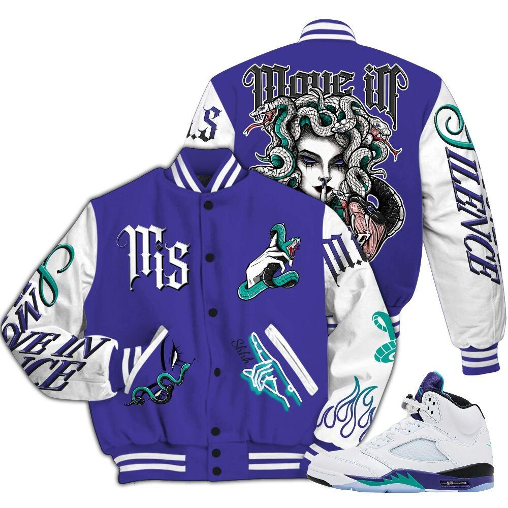 Jacket To Match Retro Grape 5s - Girl Move In Silence Varsity Jacket, Retro Grape Letterman Jackets