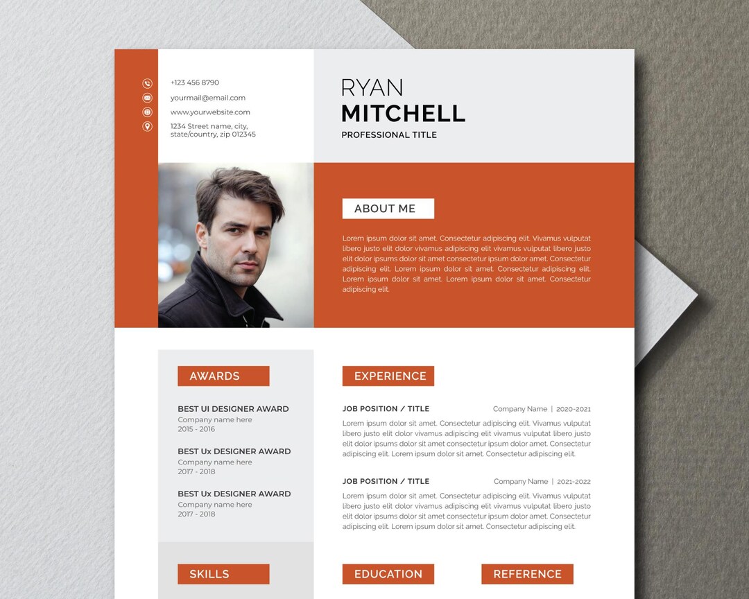 Modern Resume Template, Cover Letter & References (editable PDF, Word ...