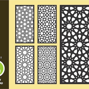 Geometric Moroccan Pattern Panel Templates SVG Set #02 vector files, for laser cut. Room Divider SVG. Decorative Panel DXF