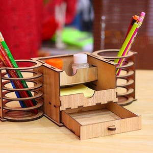 Laser Cut Wooden Desk Organizer, Pen Holder Template 3mm Vector File