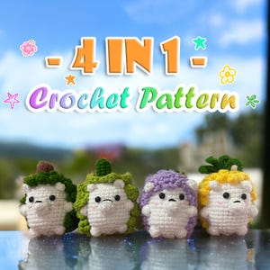 Hedgehog No Sew Crochet Pattern Set 4 in 1, Pineapple Hedgehog, Pine Hedgehog, Durian Hedgehog No Sew Crochet Pattern, Digital Downloads