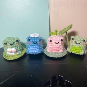 Combo 4 in 1 No Sew Crochet Pattern, Flower Frog, Cherry Frog, Umbrella Frog, Tie Frog No Sew Crochet Pattern Bundle, Digital Download