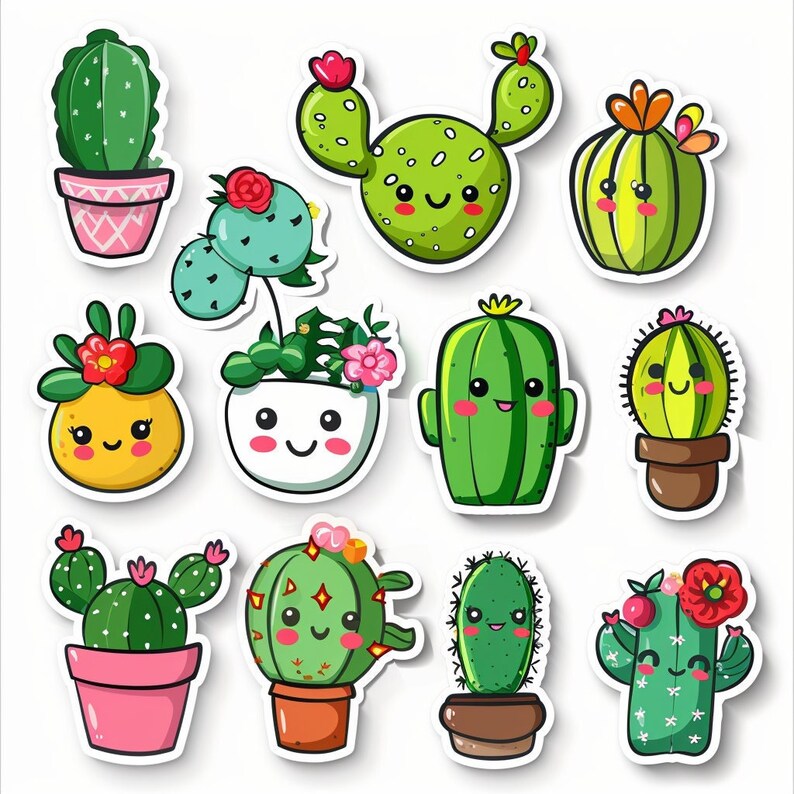 Various Types of Cute Cactus Stickers - Etsy