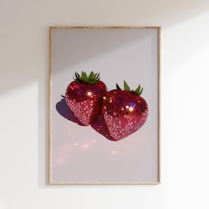 Print discofruit, poster discobal, poster discobal aardbei, glamour discobal aardbei, preppy trendy, discofruit, poster discobal, retro digitale muurkunst