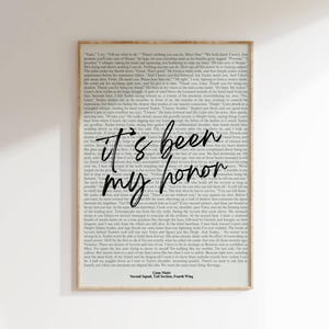 Impresión de cita de libro, cita de Fourth Wing, Rebecca Yarros, It's Been My Honor, arte de pared, póster para amantes de los libros, imprimible