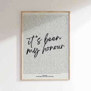 Book Quote Print, Fourth Wing Quote, Rebecca Yarros, It’s Been My Honor, Wall Art, Book Lover Poster, Printable, UK Edition