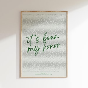 Book Quote Print, Fourth Wing Quote, Rebecca Yarros, It’s Been My Honor, Wall Art, Book Lover Poster, Printable