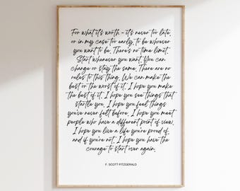 For What It’s Worth Fitzgerald, F Scott Fitzgerald Quote Motivational Wall Art, Inspirational Quote, Fitzgerald Print, Instant Download