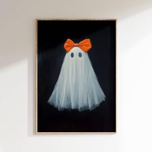 Halloween Art Print, Halloween Bow Ghost Painting, Cute Ghost Painting, Halloween Decor, Trendy Wall Art, Coquette Aesthetic, Printable