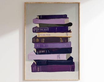 Lámina de arte libresco, pintura de pila de libros, arte mural de libros, decoración de pared imprimible, lámina para amantes de los libros, lámina de arte del lector, póster de libros