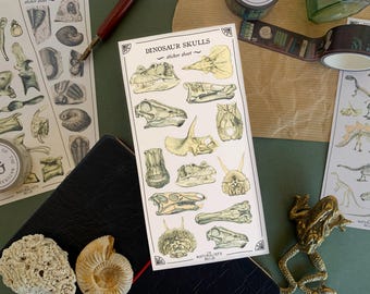 Dinosaur Skulls Sticker Sheet: Vintage Palaeontology Planner Stickers