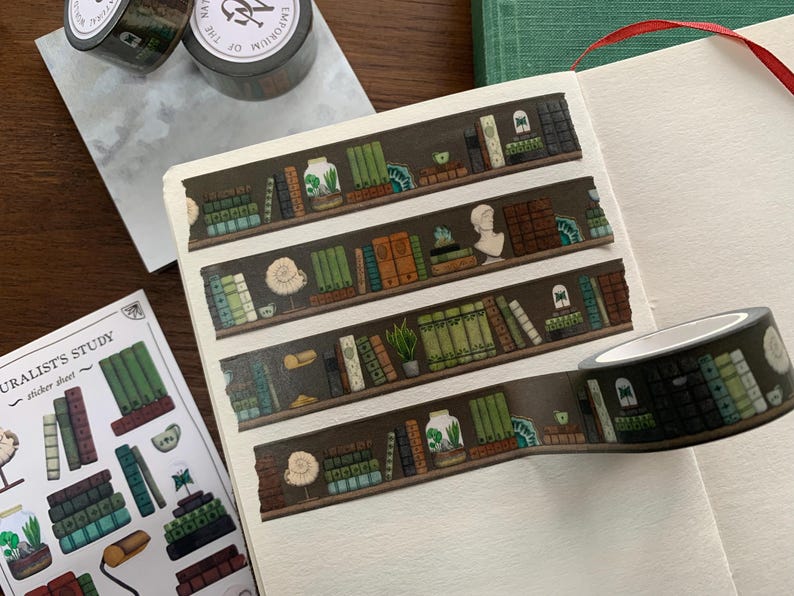 Dark Academia Washi Tape: Vintage Books & Natural History Stationery image 1