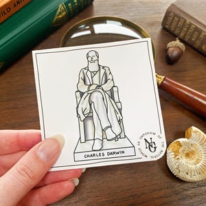 Pegatina de vinilo de la estatua de Charles Darwin, pegatina para portátil del Museo de Historia Natural de la Evolución