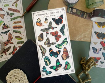 Vintage Butterfly Sticker Sheet: Colorful Nature Journal Stickers