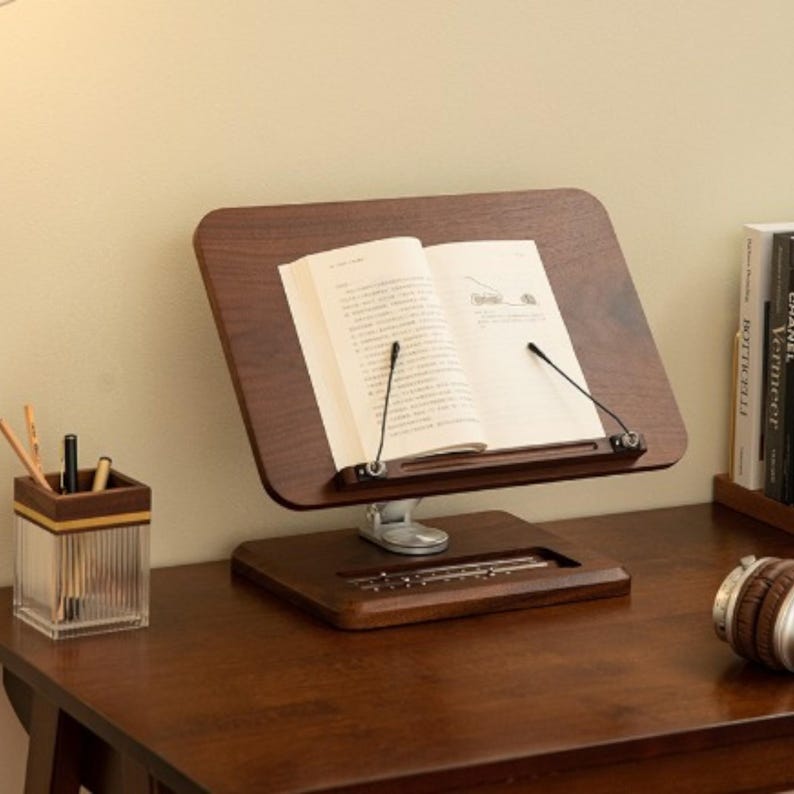 360 Adjustable Wooden Book & Laptop Stand Cookbook Holder, Office Desk ...