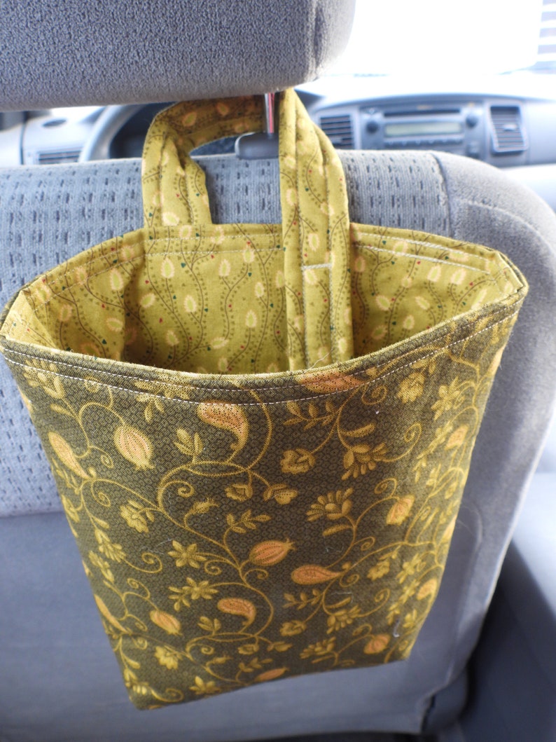 Car Trash Bag,Trash Bin,Cute Car Accessory,Headrest Bag,Trash Container, Walker Bag, Toy Organizer, Bedpost Bag, Flowers, Buds, and Leaves image 3