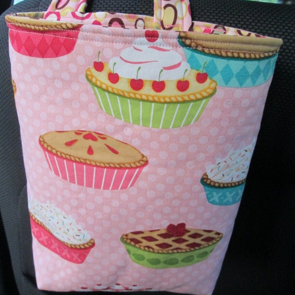 Car Trash Bag Reusable in Pies on Pink, Car Accessory, Litter Bag