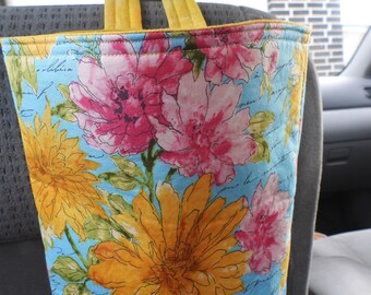 Car Trash Bag,Trash Bin,Cute Car Accessory,Headrest Bag,Trash Container, Walker Bag, Toy Organizer, Bedpost Bag, Large Flowers