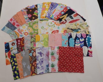 Fabric Scraps, 44 Pieces of 5 Inch by 5 Inch Hand Cut Cotton Fabric