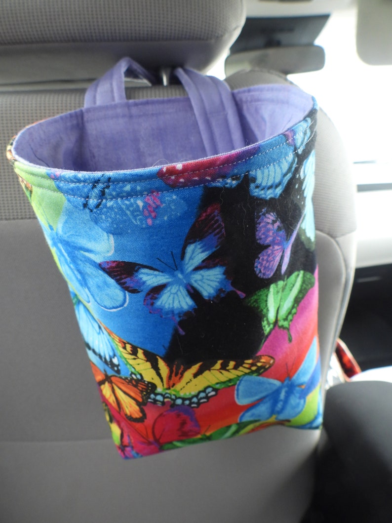 Car Trash Bag,Trash Bin,Cute Car Accessory,Headrest Bag,Trash Container,Walker Bag,Toy Organizer,Bedpost Bag, Butterflies image 1