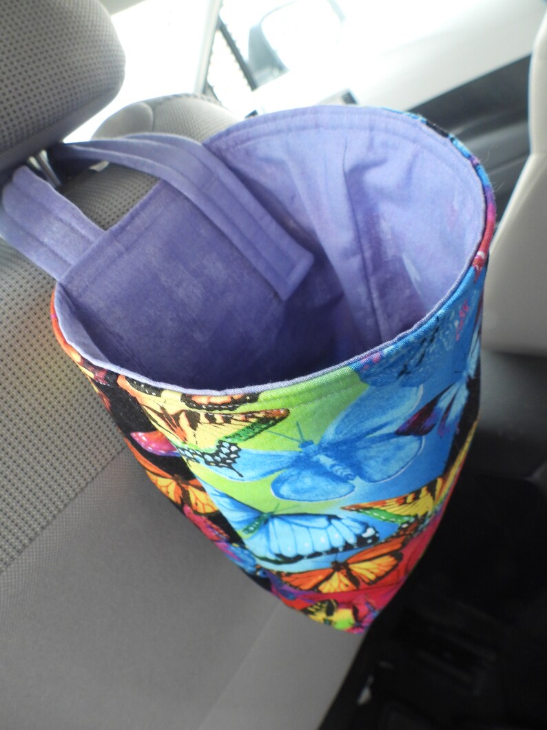 Car Trash Bag,Trash Bin,Cute Car Accessory,Headrest Bag,Trash Container,Walker Bag,Toy Organizer,Bedpost Bag, Butterflies image 2