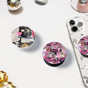 Pink Music Moodboard Phone Grip: Grunge Kindle Holder, y2k Preppy Phone Charm