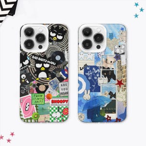 Funda MagSafe con collage de anime artístico azul, inspirada en gatos kawaii, regalo de manga grunge peculiar, para iPhone 16, 15, 14 y 13, Samsung S25 y S24