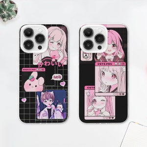 Kawaii Cartoon Anime MagSafe Phone Case, Linda funda de teléfono estética manga, regalo cómico manga, chica anime rosa, iPhone 15 14 13, Samsung S24