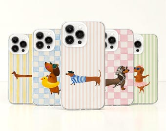 Striped Kawaii Dachshund MagSafe Phone Case, Striped Hot Dog Summer iPhone 17