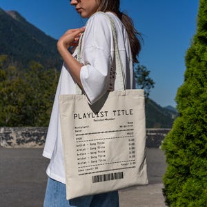 Customizable Song Receipt Tote Bag, Personalized Playlist Receipt Heavy Tote Bag, Custom Music Song Shopping Bag, Custom Music Album Gift