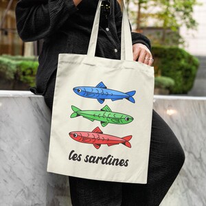Sardine Tin Fish Tote Bag, Vintage Tinned Sardine Canvas Tote, Italian Summer Shopping Bag, Fisherman Aesthetic Bag, Sardine Fish Lover Gift