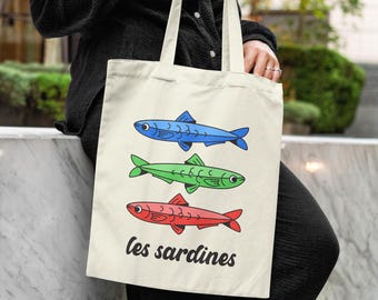 Sardine Tin Fish Tote Bag: Vintage Tinned Sardine Organic Canvas, Italian Summer Fisherman Gift