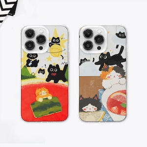 Funny Black Cat Collage MagSafe Phone Case, Japanese Anime Aesthetic Phone Cover, Kawaii Manga Kitty Gift, iPhone 16 15 14 13, Samsung S24