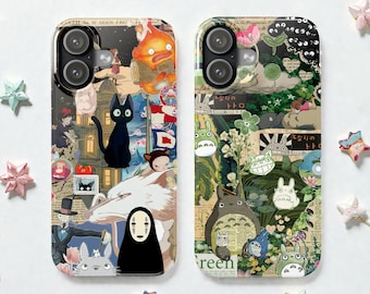 Funda para teléfono con collage de manga verde: cubierta grunge de anime con moodboard para iPhone 17, 16 y 15 Samsung