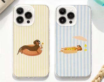 Lazy Vacation Dachshund MagSafe Coque de portable, Funny Summer Hot Dog Cover pour iPhone 17, Samsung