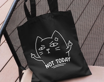 Not Today Katze Schwere Einkaufstasche: Lustige Katze Meme Baumwoll-Einkaufstaschen