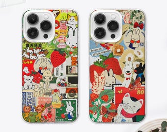 Kawaii Anime Art Collage MagSafe Phone Case, Cartoon Strawberry Red Cover iPhone 17 Samsung