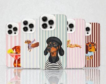 Coque de portable teckel Hot Dog MagSafe, étui estival à rayures pastel pour iPhone 17