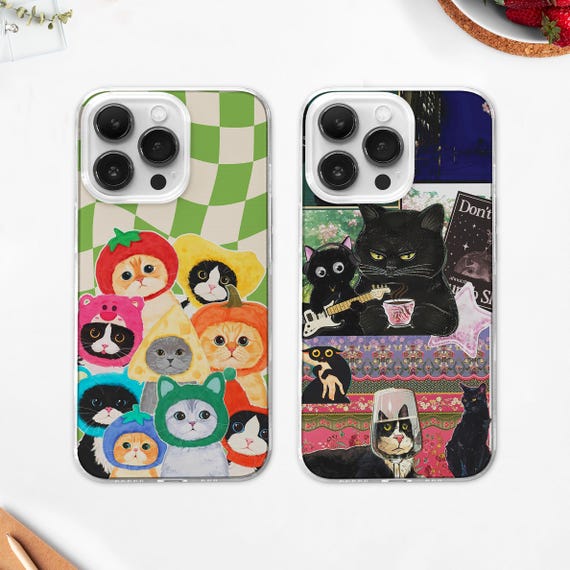 Funny Cat Costume Art MagSafe Phone Case: Kawaii Black Cat Meme Cover iPhone & Samsung