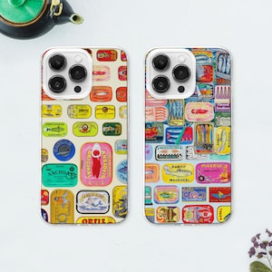 Sardine Tin Collage MagSafe Phone Case, Retro Canned Fish Phone Cover, European Summer Gift, Sardine Fish Case, iPhone 16 15 14, Samsung S25