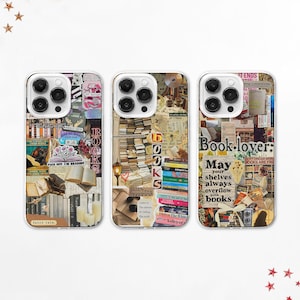 Vintage Book Collage MagSafe Phone Case, Bookish Merch, Aeshtetic Bookshelf, Bookworm, Reader Gift, iPhone 16 Pro 15 14 13, Samsung S24 S23