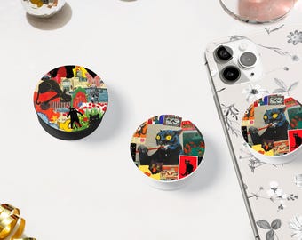 Black Cat Moodboard Kindle Holder, Kawaii Funny Kitten Art Kindle Grip, Cat Meme Collage Phone Holder, Black Cat Phone Charm, Weeb Gift