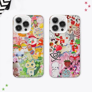 Funda MagSafe con collage de anime japonés frutal, funda para moodboard de manga kawaii, regalo con estética de dibujos animados coreanos, para iPhone 16, 15 y Samsung S25 y S24.