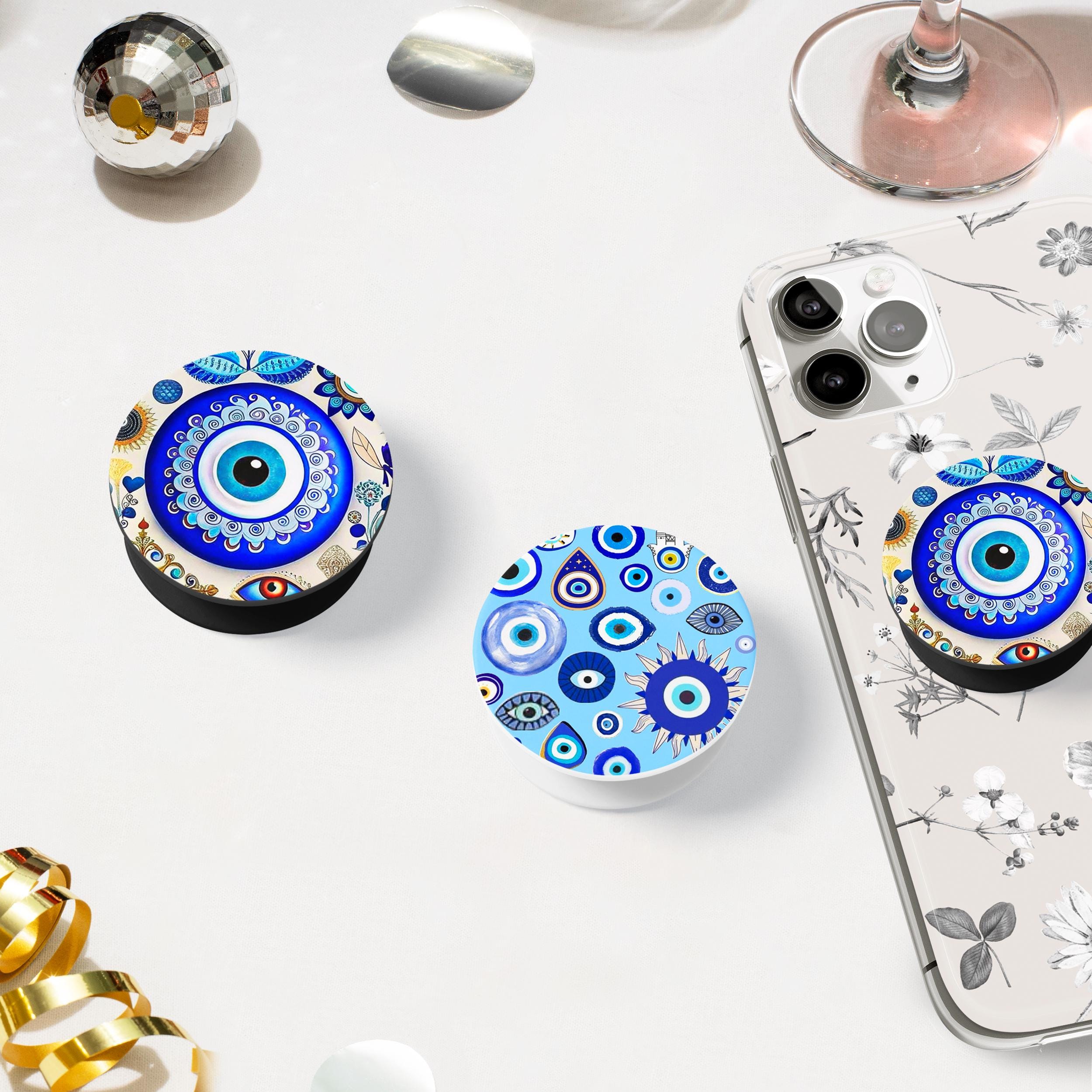PopSocket Mit Evil Eye Design – Blau-gelb, Klebender Handy-Griff Zum Wechseln