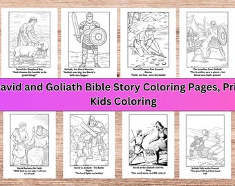 ダビデとゴリアテの聖書物語ぬり絵、ホームスクール用印刷可能（PDF）