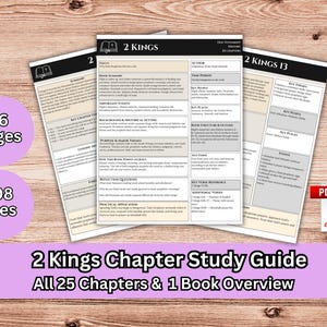 Pode incluir: Um guia de estudo digital para o livro bíblico de 2 Reis, composto por 26 páginas e 108 arquivos PDF. O documento inclui uma visão geral do livro e resumos detalhados para todos os 25 capítulos com seções sobre personagens e eventos-chave.