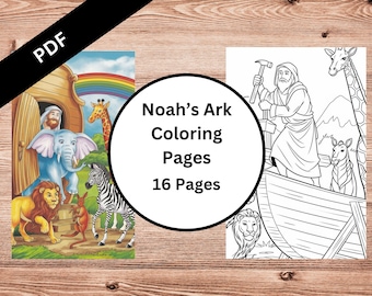 ノアの箱舟の塗り絵、聖書物語、子供向けアクティビティ（PDF & PNG）